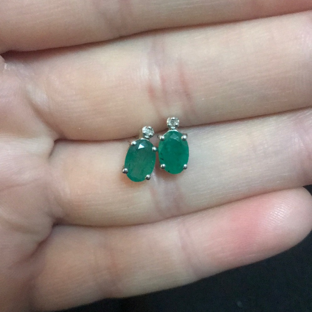 Emerald Earrings 14k White Gold